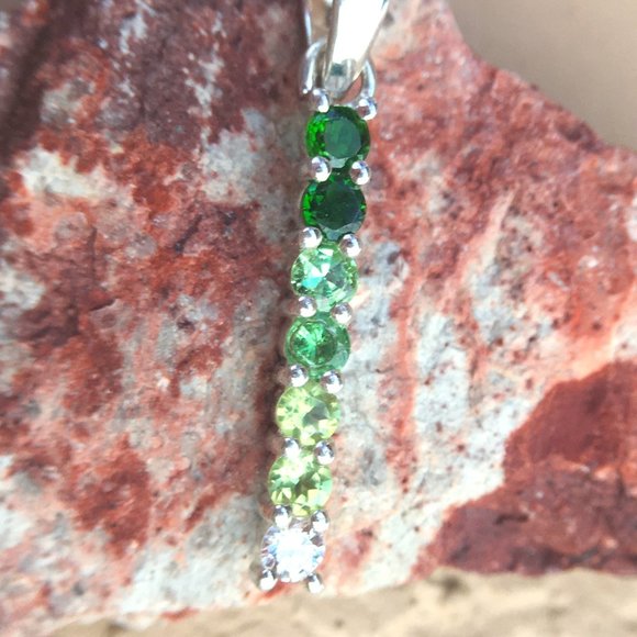 Genuine Gems Green Ombre Pendant .925 Silver Tsavorite Peridot Chrome Diopside - Picture 8 of 16